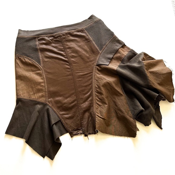 Plein Sud Dresses & Skirts - Vintage Plein Sud Rare Asymmetrical Multi Fabric & Texture Brown Skirt F40 /8 US